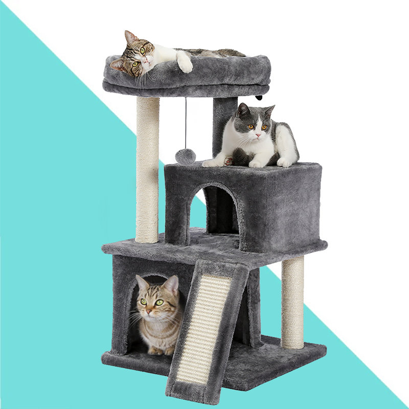 Orders Wood Cat Tree Cat Tower With Double Condos Spacious Perch Sisal Scratching Post